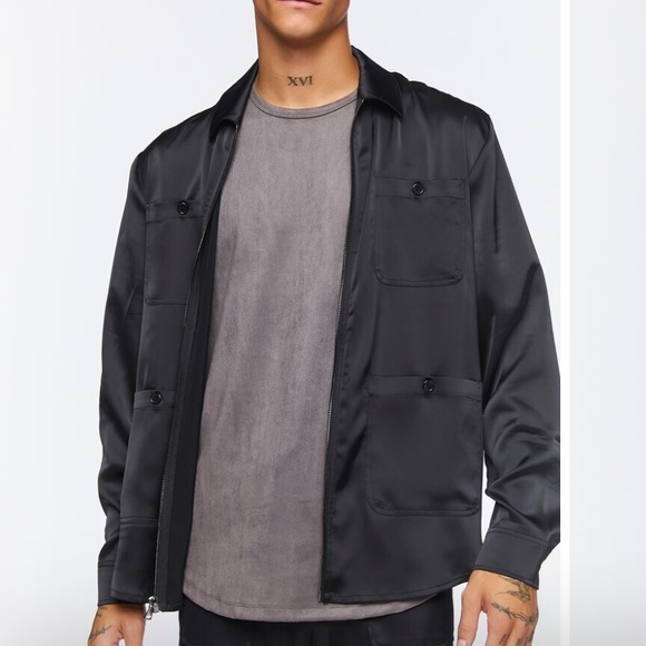 Forever 21 Men’s Black Size Large Zip Up Long Sleeve 4-Pocket Shirt (Pre-Owned) - Picture 1 of 9